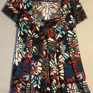 Vintage Jonden Size Small Groovy Floral Short Sleeve Babydoll Pleated Tunic Top